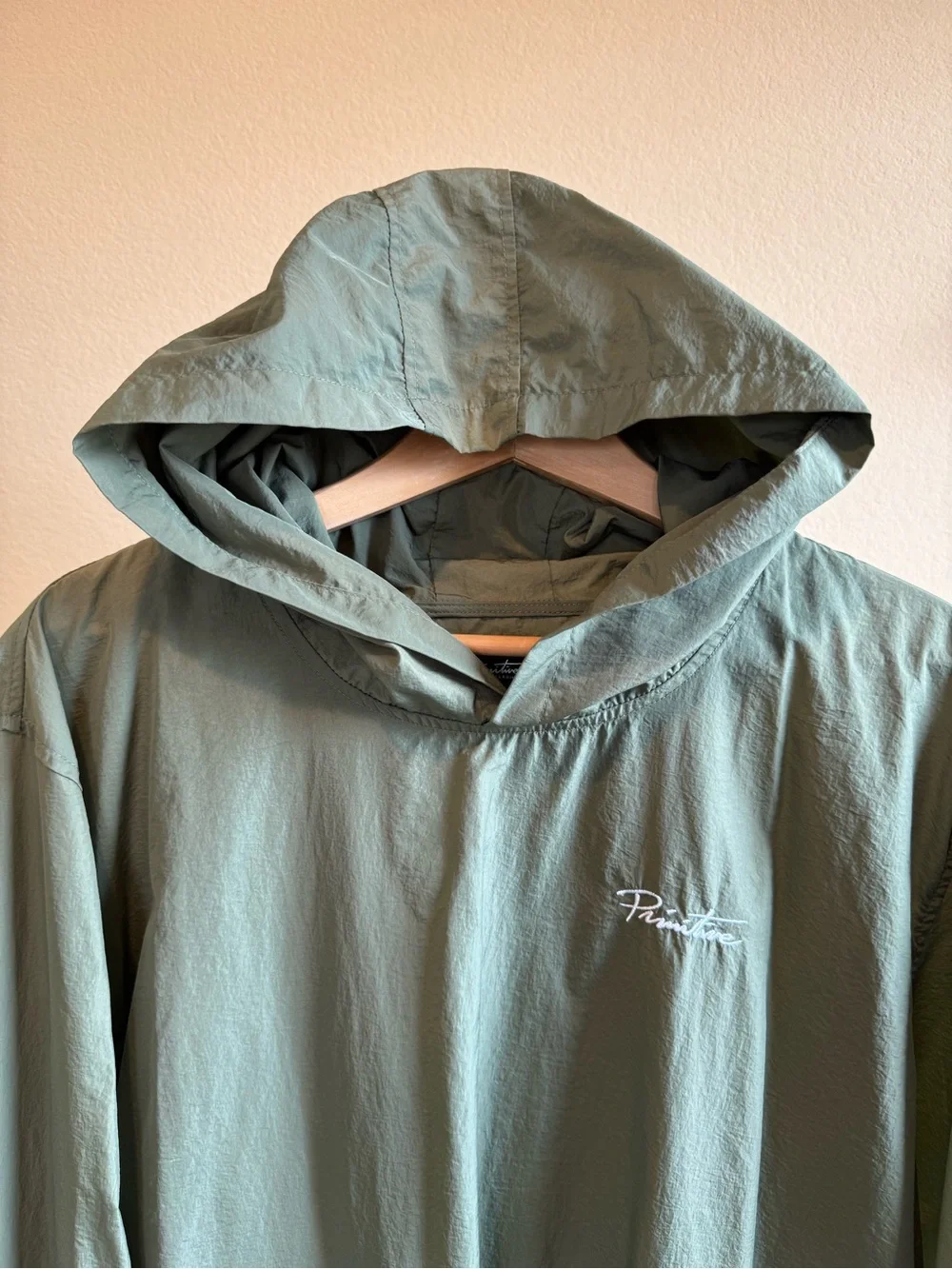 Primitive Mens Creped Hooded Windbreaker Jacket Pocket Green Size 2XL Skateboard